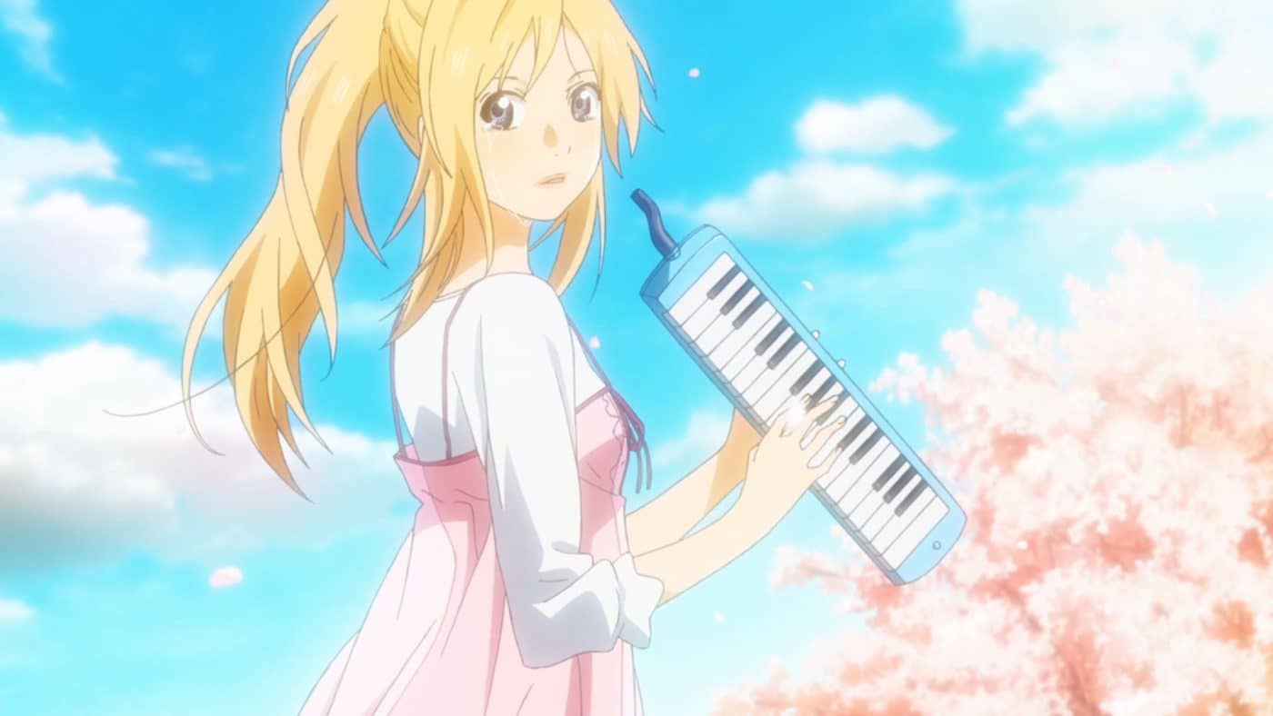Kaori looks at you after playing the melodica