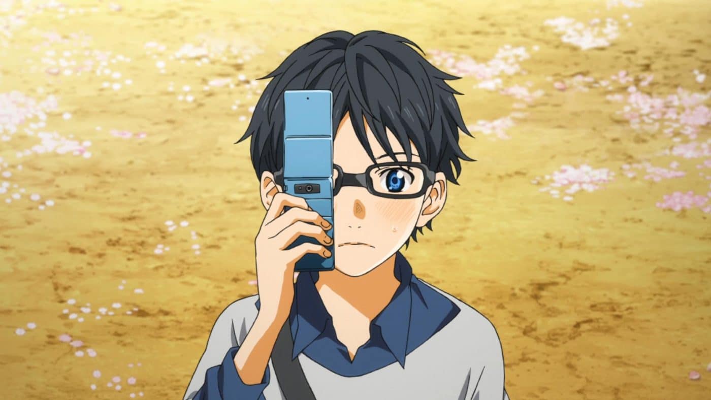 Kousei holds his phone's camera up to you